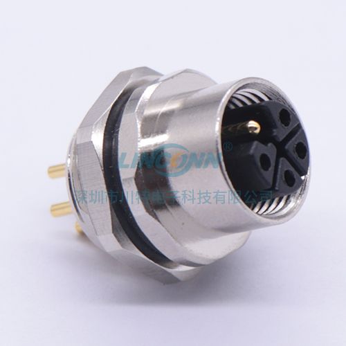 m12防水连接器M12E8内(后)锁3/4/5芯母座,PCB针 3