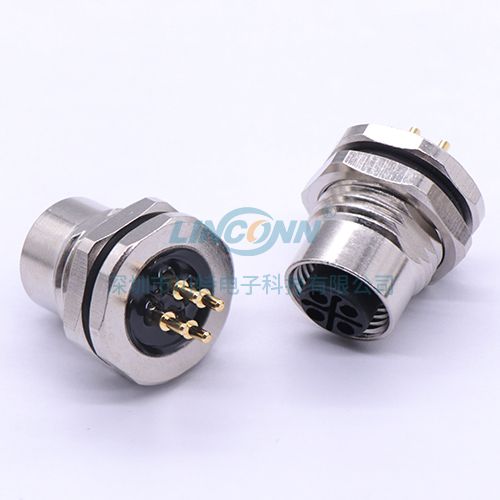 m12防水连接器M12E8内(后)锁3/4/5芯母座,PCB针 4