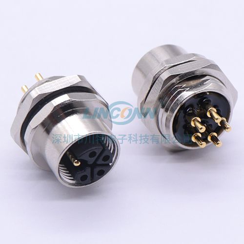 m12防水连接器M12E8内(后)锁3/4/5芯母座,PCB针