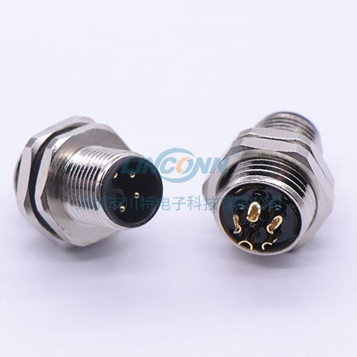 工业插头插座连接器M12E7内(后)锁3/4/5芯公座,焊线式