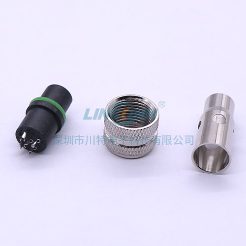 摄像头连接器M12B1焊接包胶母头长屏蔽壳 3-17芯 3