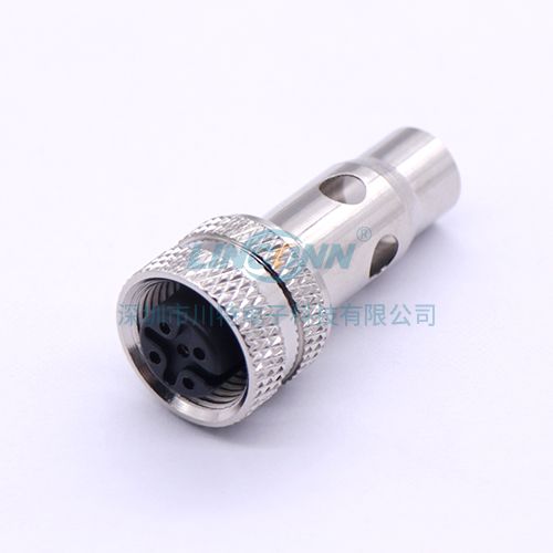 摄像头连接器M12B1焊接包胶母头长屏蔽壳 3-17芯