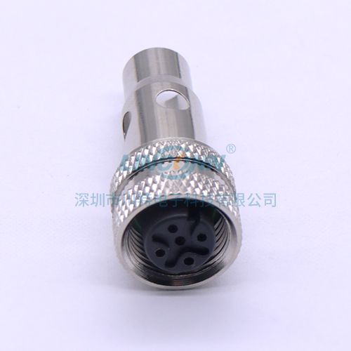 摄像头连接器M12B1焊接包胶母头长屏蔽壳 3-17芯 4