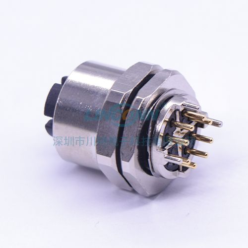 防水圆形连接器M12H9 x-code外(前)锁母座 180度SMD 1