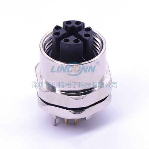 防水圆形连接器M12H9 x-code外(前)锁母座 180度SMD 3